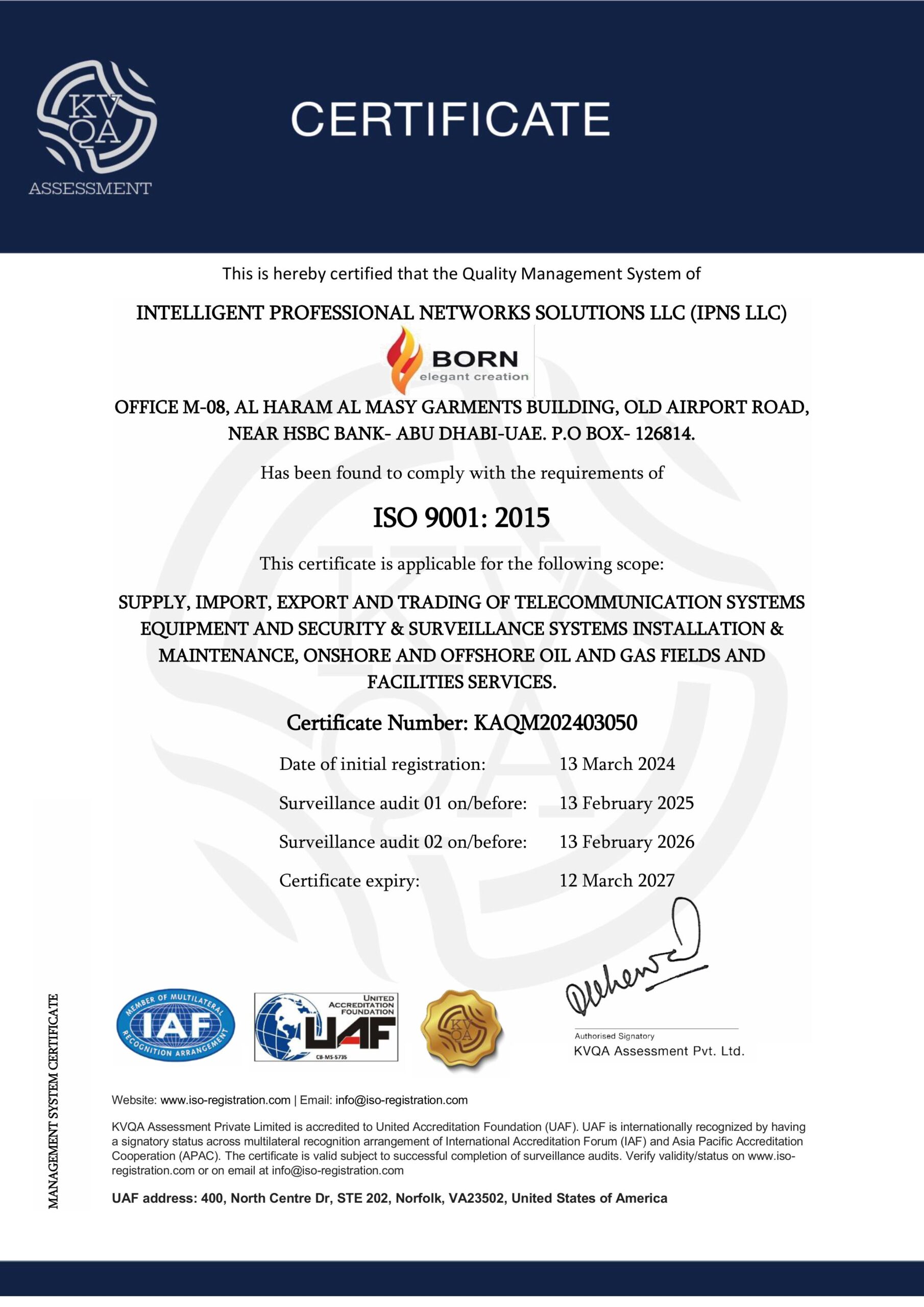 ISO 9001:2015 CERTIFICATE