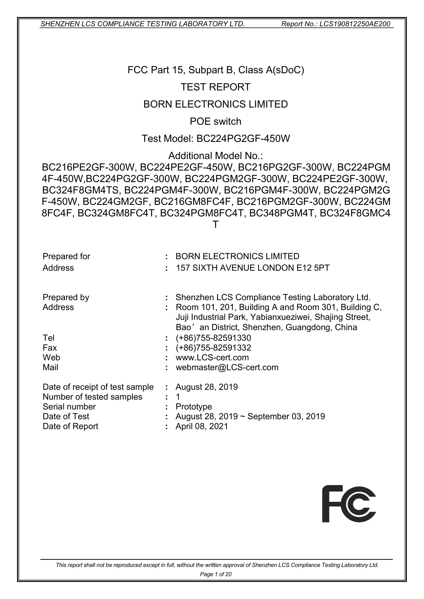 FCC TEST REPORT