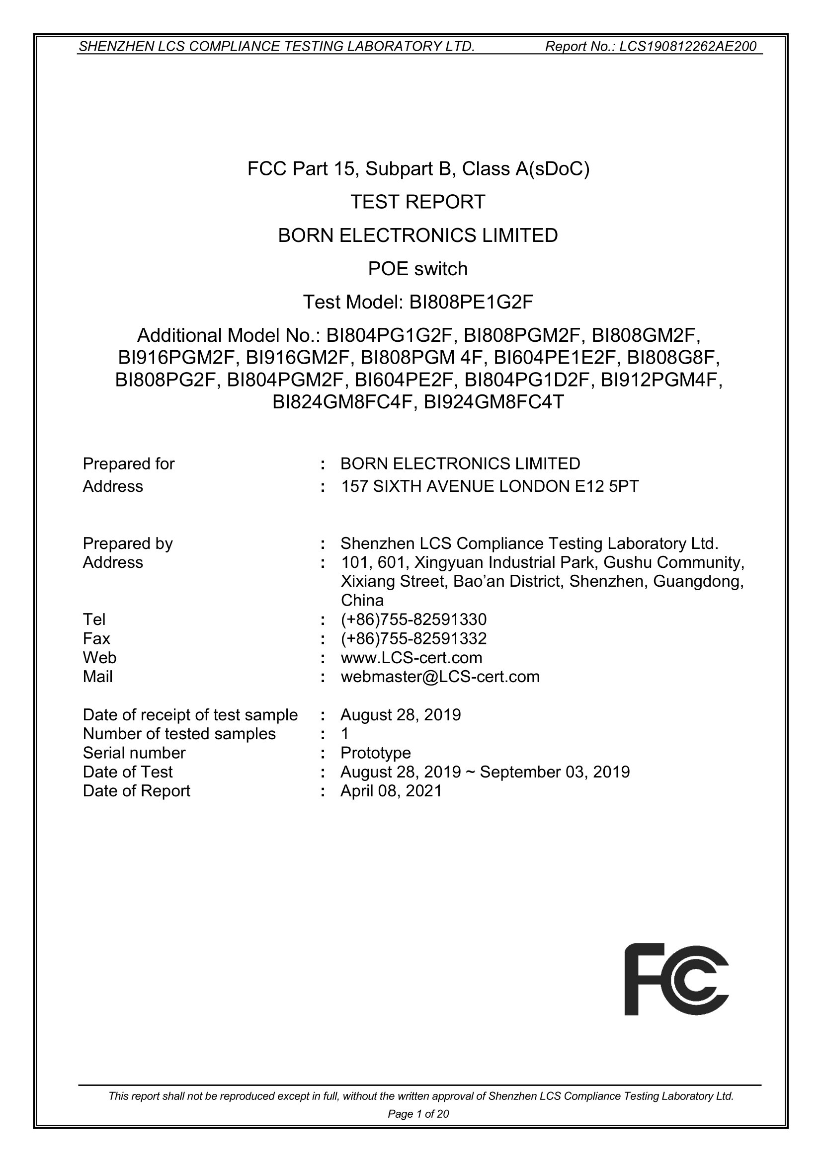 FCC TEST REPORT