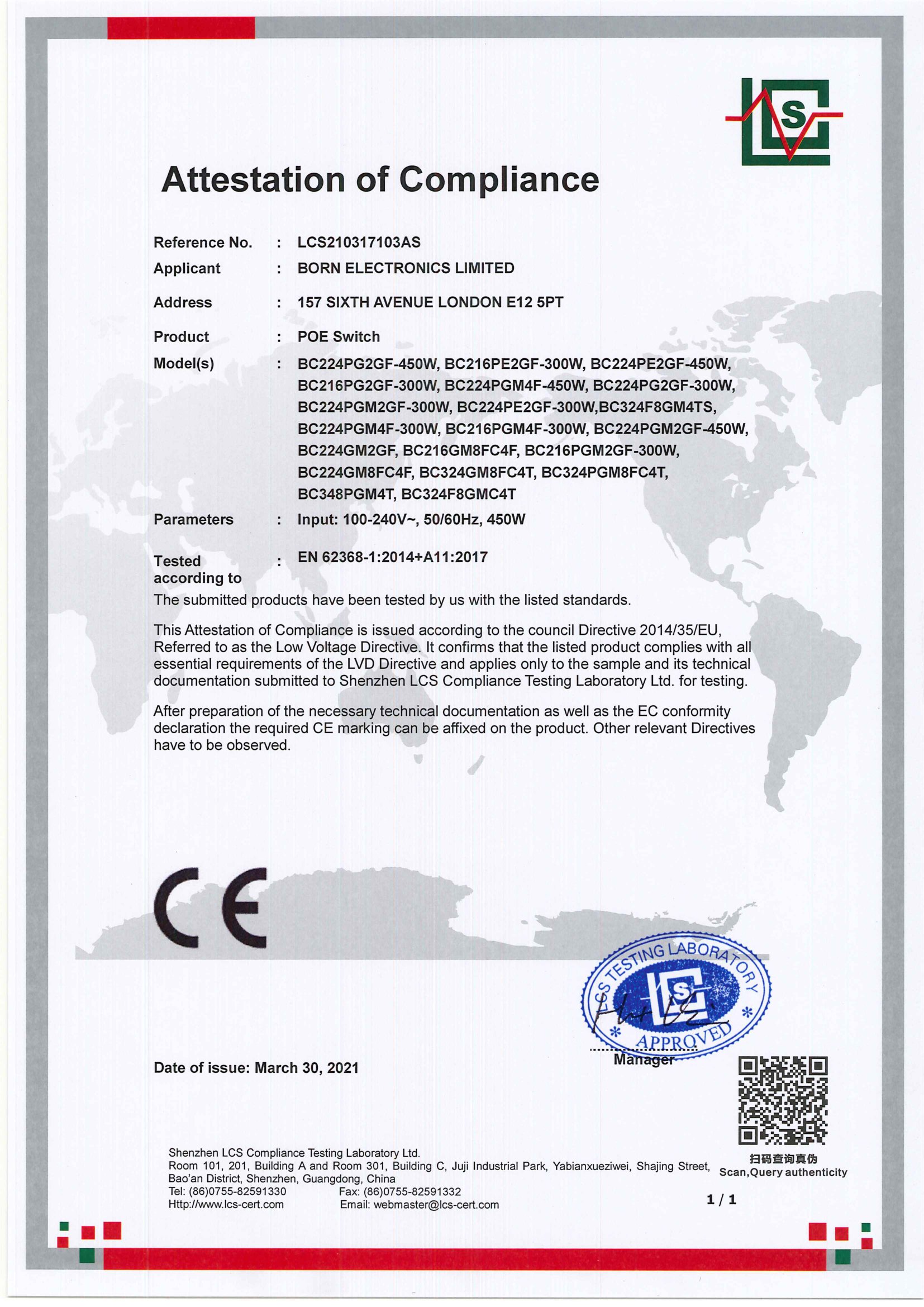 CE ATTESTATION OF COMPLIANCE